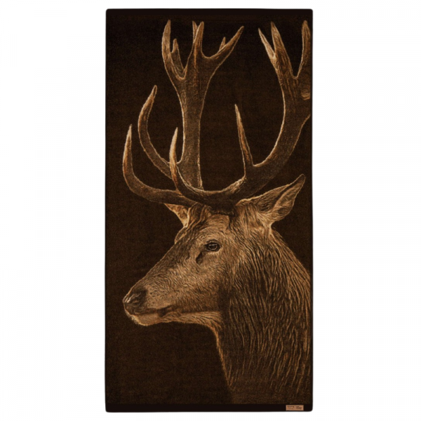 brązowy ręcznik „Jeleń” z nadrukiem jelenia na białym tle