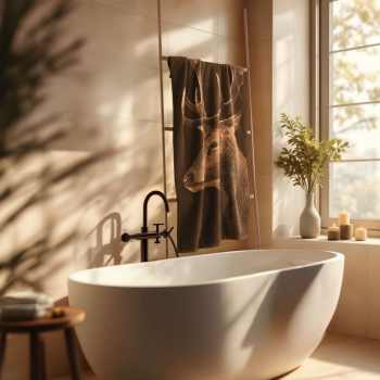 ręcznik JELEŃ brązowy — widok ręcznika w łazience