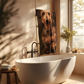 ręcznik JAMNIK brązowy - widok ręcznika w łazience