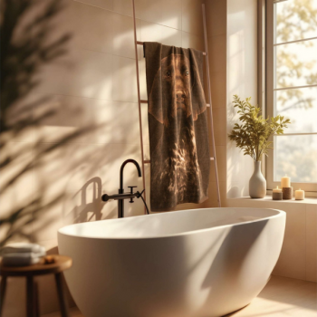 ręcznik WYŻEŁ brązowy - widok ręcznika w łazience