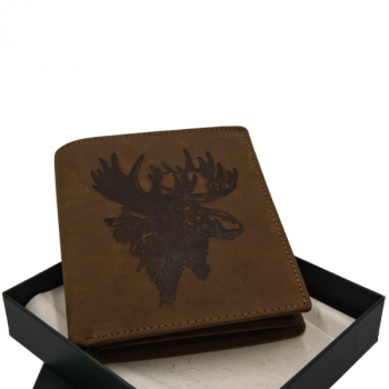 Portfel pionowy skórzany dla myśliwego Łoś - widok w raz z opakowaniem