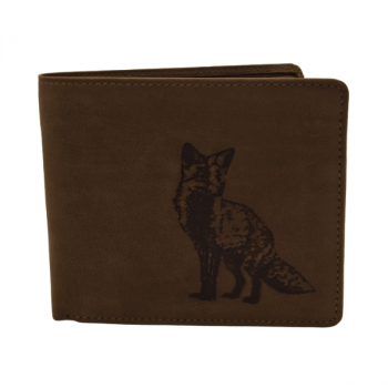 Skórzane etui na dokumenty dla myśliwego z lisem - widok od przodu