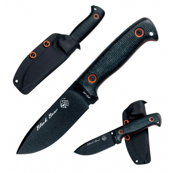 Nóż Black Bear z czarną pochwą Kydex, zestaw bushcraftowy z czarnym ostrzem i rękojeścią z micarty