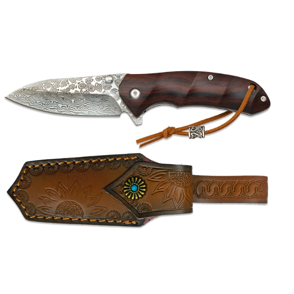 Nóż składany Albainox 18920 – stal damasceńska 67 warstw plus etui