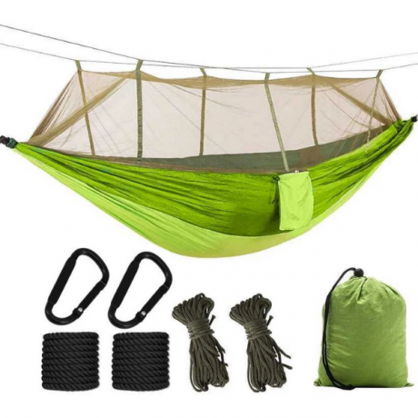 Hamak turystyczny z moskitierą zielony bushcraft survival hamak biwakowy