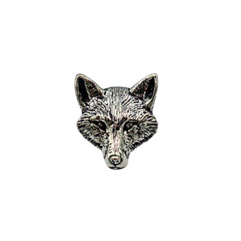 przypinka lis głowa posrebrzana przód